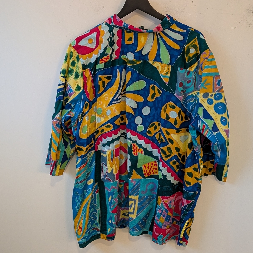 Lauren Ralph Lauren Multicolor Cotton Button Up Tunic Shirt Art to Wear 3X - Picture 3 of 5